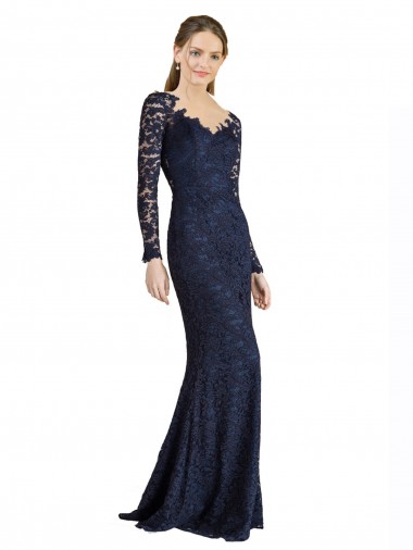 Lace Sweetheart Long Sleeves Keyhole Back Long Prom Dress / Bridesmaid Dress Essex