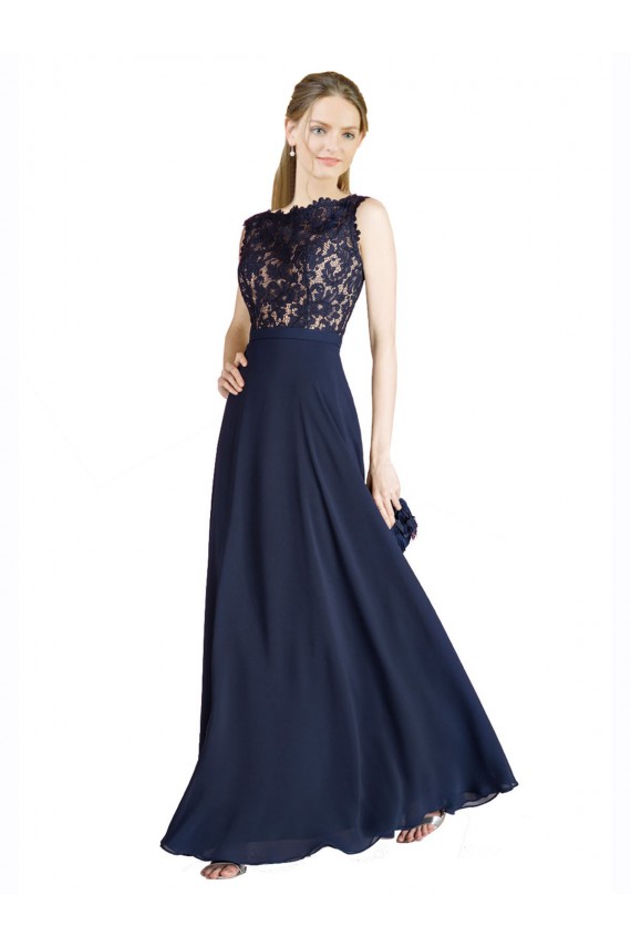 Soft Chiffon & Lace Illusion Neck Sleeveless V-Back Long Prom Dress / Bridesmaid Dress Essex