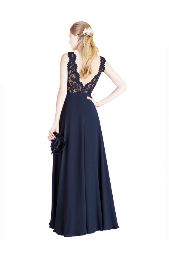 Soft Chiffon & Lace Illusion Neck Sleeveless V-Back Long Prom Dress / Bridesmaid Dress Essex