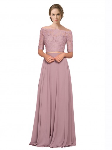 Soft Chiffon & Lace Off the Shoulder Short Sleeves Long Prom Dress / Bridesmaid Dress Essex