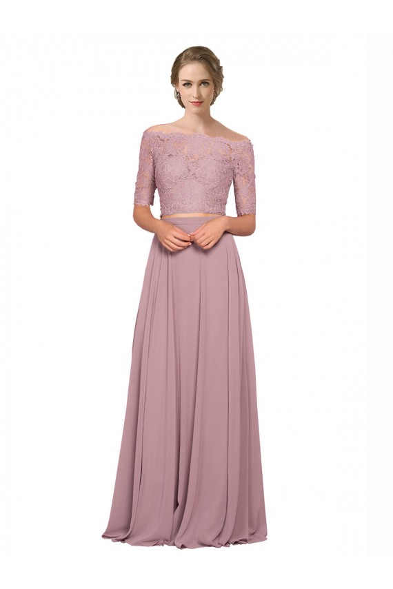 Soft Chiffon & Lace Off the Shoulder Short Sleeves Long Prom Dress / Bridesmaid Dress Essex