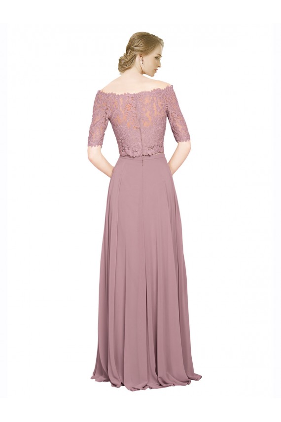 Soft Chiffon & Lace Off the Shoulder Short Sleeves Long Prom Dress / Bridesmaid Dress Essex