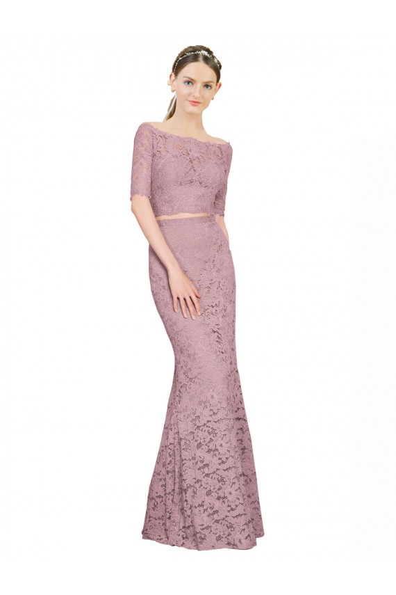 Lace Off the Shoulder Short Sleeves Long Prom Dress / Bridesmaid Dress Essex