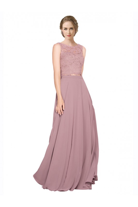 Soft Chiffon & Lace Illusion Neck Sleeveless Long Black Tie Prom Dress / Bridesmaid Dress Essex