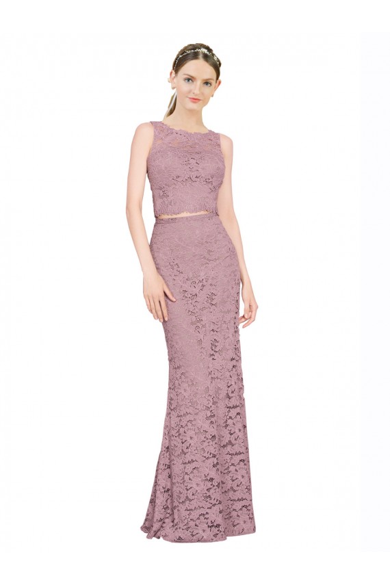 Lace Illusion Neck Sleeveless Long Prom Dress / Bridesmaid Dress Essex
