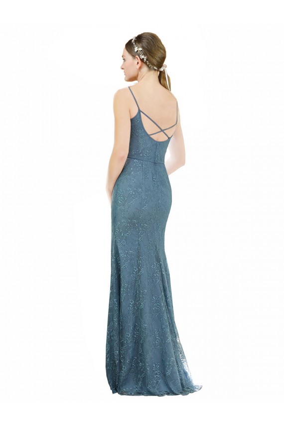 Lace Spaghetti Straps Sleeveless Open Back Long Bridesmaid Dress Essex