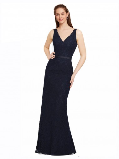Lace V-Neck Sleeveless Open Back Long Bridesmaid Dress Essex