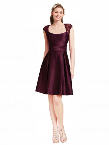 Satin & Lace Square Neck Sleeveless Open Back Knee Length Bridesmaid Dress Essex