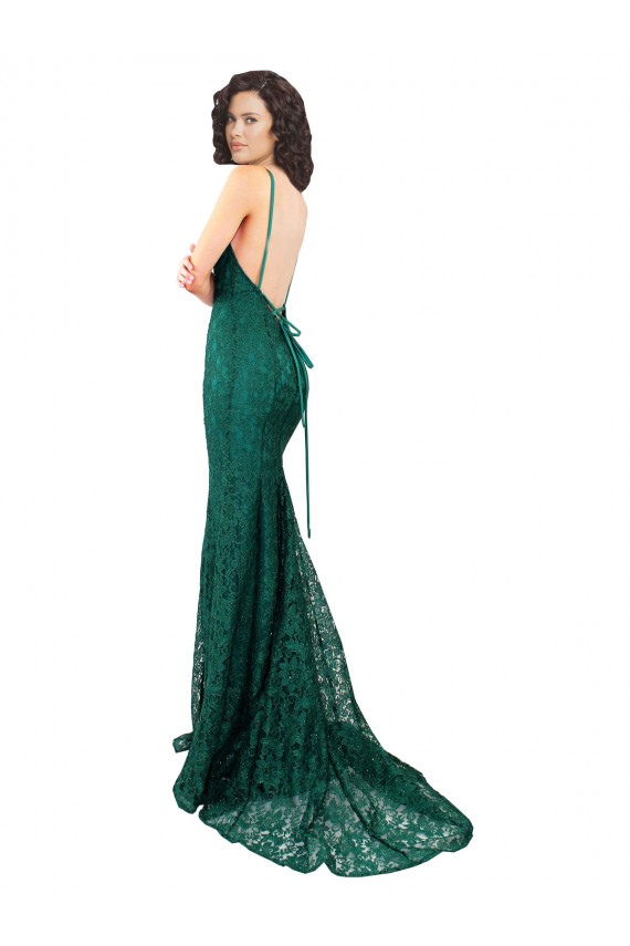 Lace V-Neck Sleeveless Open Back Long Black Tie Evening Gown / Prom Dress / Bridesmaid Dress Essex