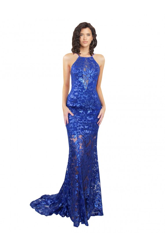 Lace High Neck Sleeveless Open Back Long Semi Formal Evening Dress / Prom Dress / Bridesmaid Dress Essex