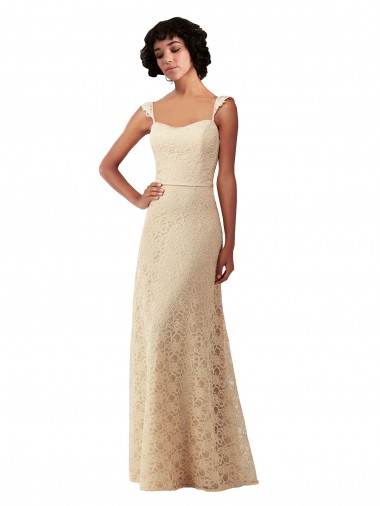Lace Sweetheart Sleeveless Champagne Long Bridesmaid Dress Essex