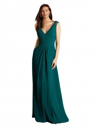 Soft Chiffon & Lace V-Neck Sleeveless Open Back Long Bridesmaid Dress Essex