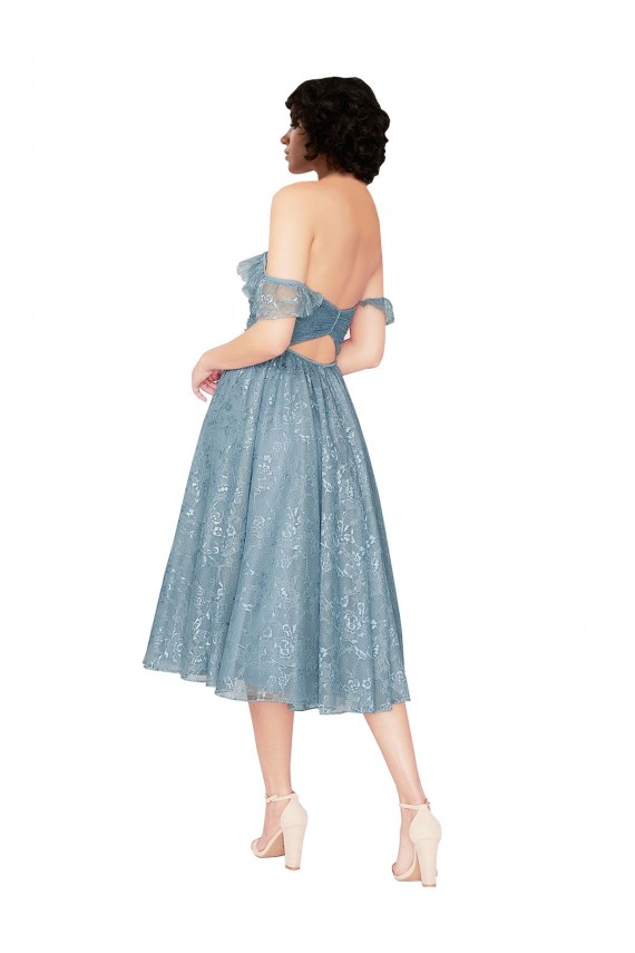 Lace Off the Shoulder Sleeveless Keyhole Back Knee Length Bridesmaid Dress Essex