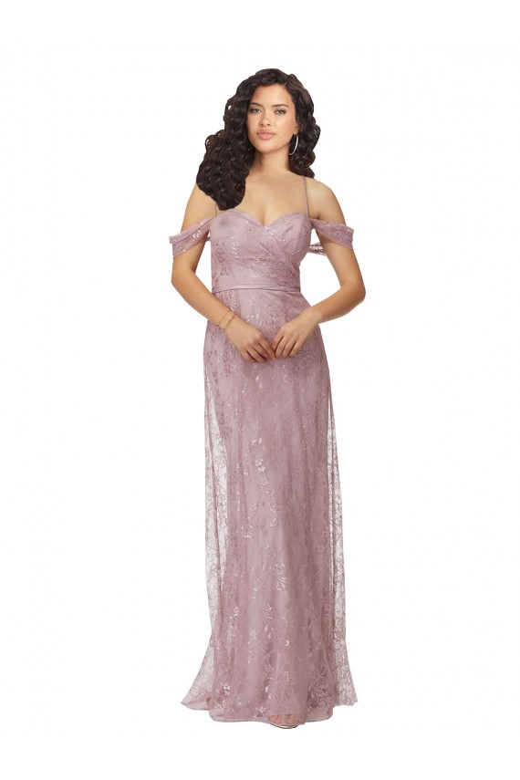 Lace Off the Shoulder Sleeveless Keyhole Back Long Bridesmaid Dress Essex