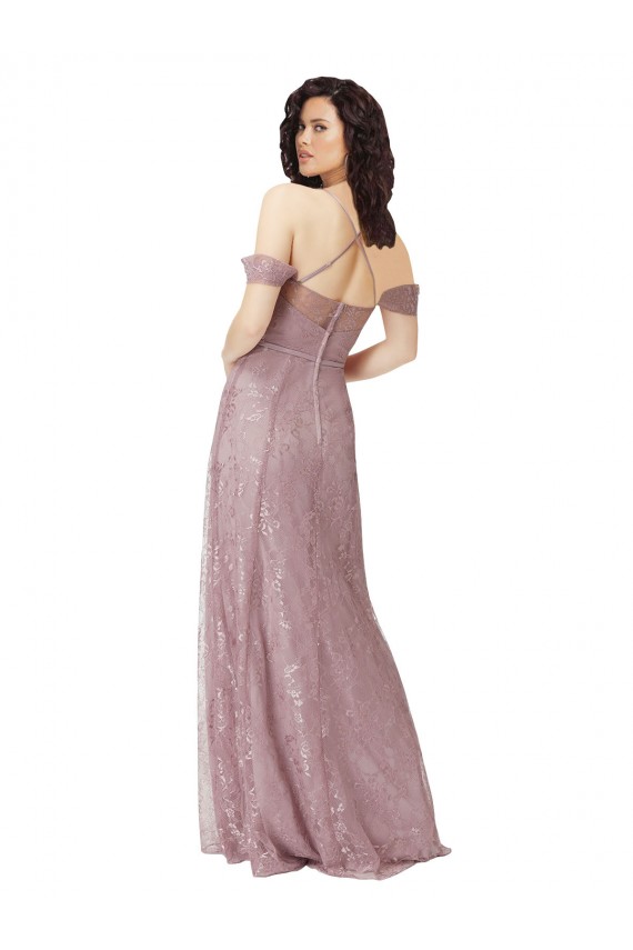 Lace Off the Shoulder Sleeveless Keyhole Back Long Bridesmaid Dress Essex