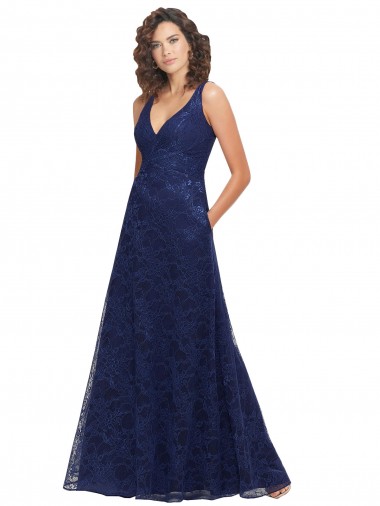 Lace V-Neck Sleeveless Low Back Long Bridesmaid Dress Essex