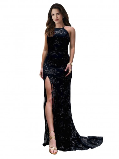 Lace High Neck Sleeveless Open Back Long Black Tie Evening Gown / Prom Dress / Bridesmaid Dress Essex