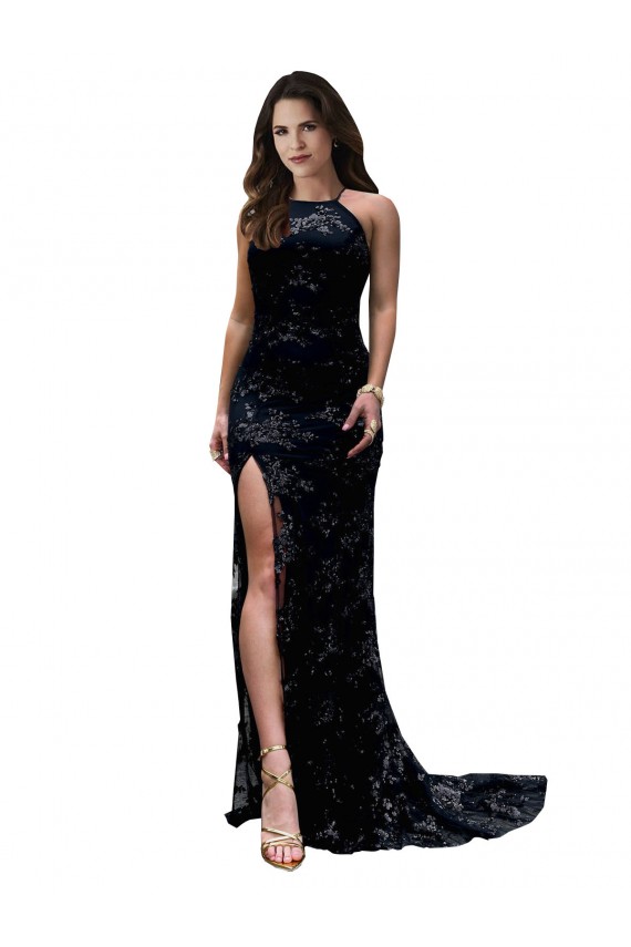 Lace High Neck Sleeveless Open Back Long Black Tie Evening Gown / Prom Dress / Bridesmaid Dress Essex
