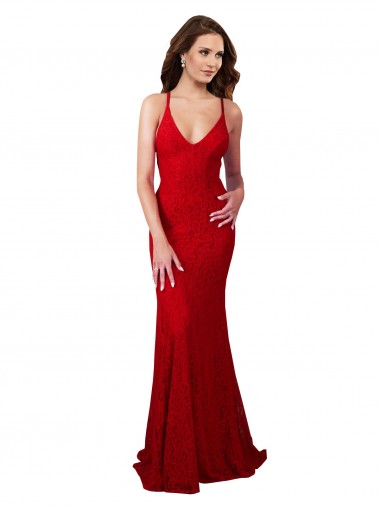 Lace V-Neck Sleeveless Open Back Long Formal Dress / Bridesmaid Dress Essex