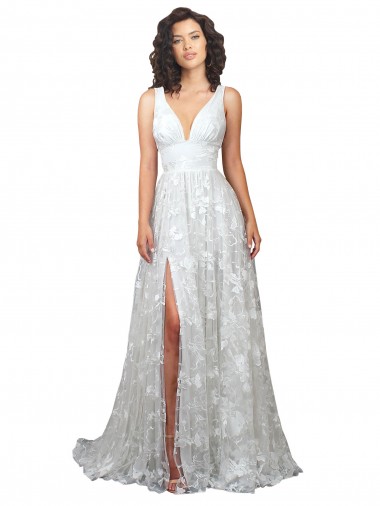 Lace V-Neck Sleeveless Low Back Chapel Train Wedding Dress Essex