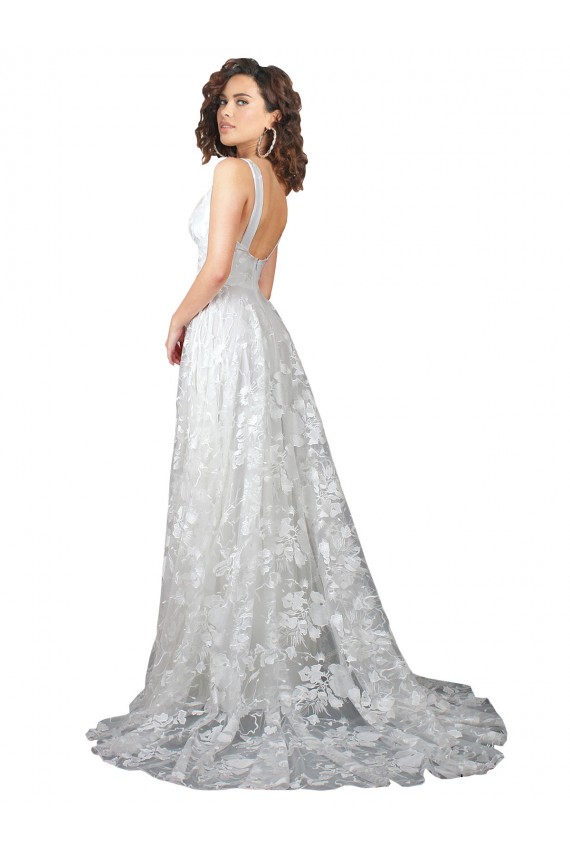 Lace V-Neck Sleeveless Low Back Chapel Train Wedding Dress Essex