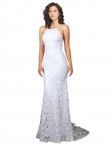 Lace High Neck Sleeveless Open Back Sweep Train Wedding Dress Essex