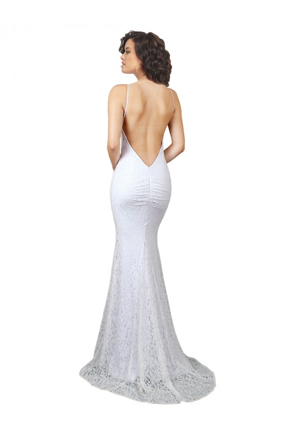 Lace High Neck Sleeveless Open Back White Sweep Train Wedding Dress Essex