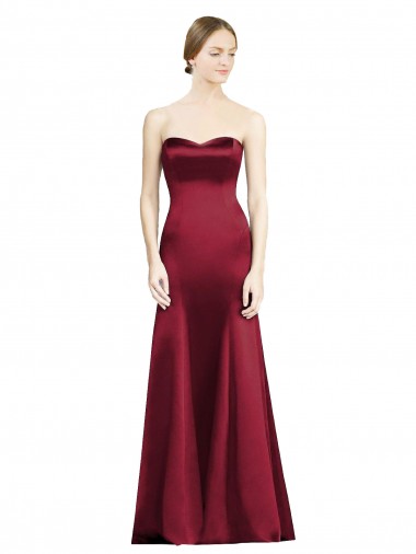 Satin Sweetheart Sleeveless Burgundy Long Bridesmaid Dress Essex