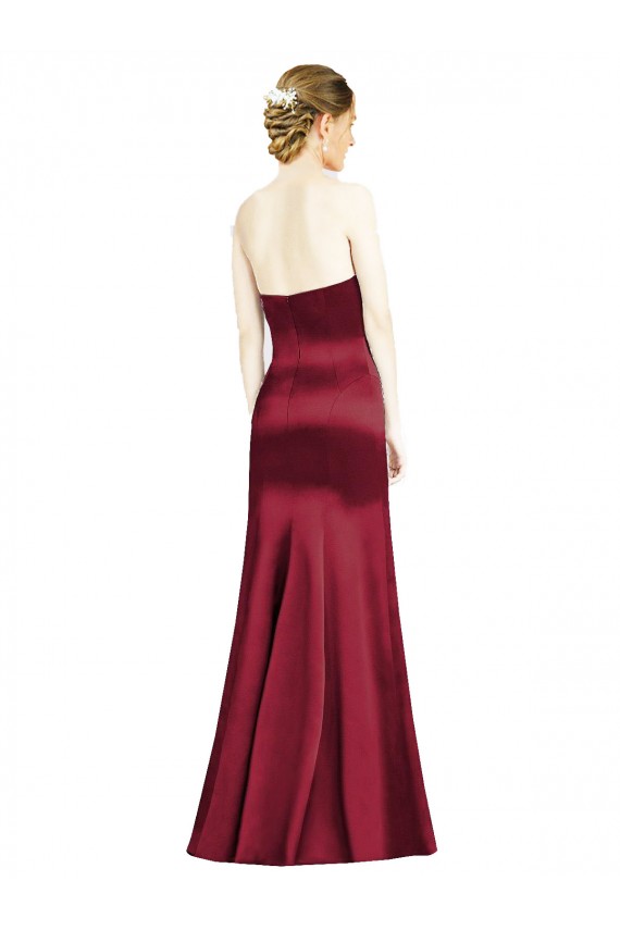Satin Sweetheart Sleeveless Burgundy Long Bridesmaid Dress Essex