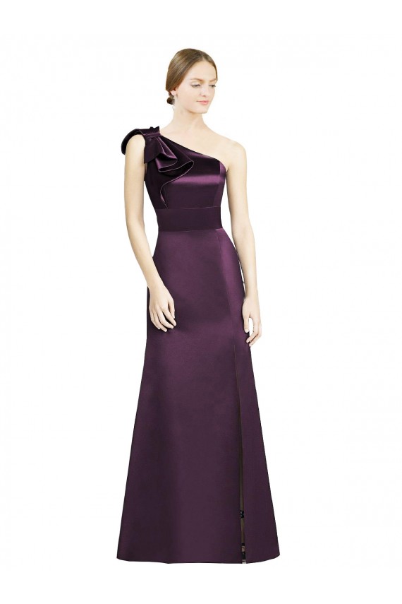Satin One Shoulder Sleeveless Grape Long Bridesmaid Dress Essex