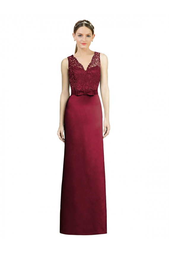 Satin & Lace V-Neck Sleeveless Long Bridesmaid Dress Essex