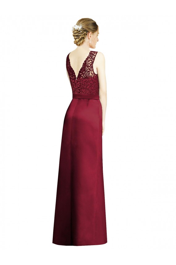 Satin & Lace V-Neck Sleeveless Long Bridesmaid Dress Essex