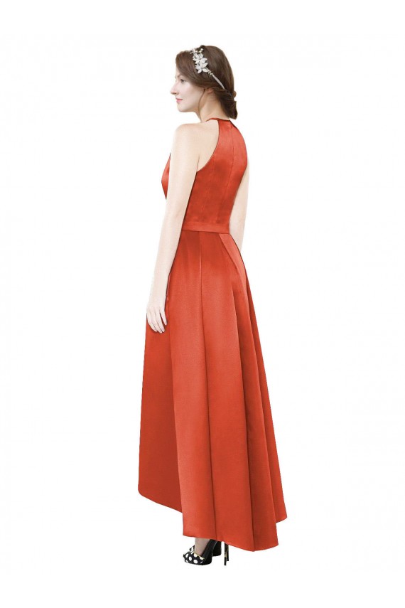 Satin Halter Neck Sleeveless High Low Bridesmaid Dress Essex