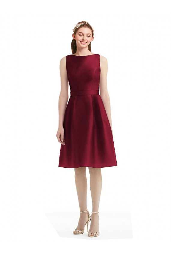 Satin Bateau Neck Sleeveless Knee Length Bridesmaid Gown Essex