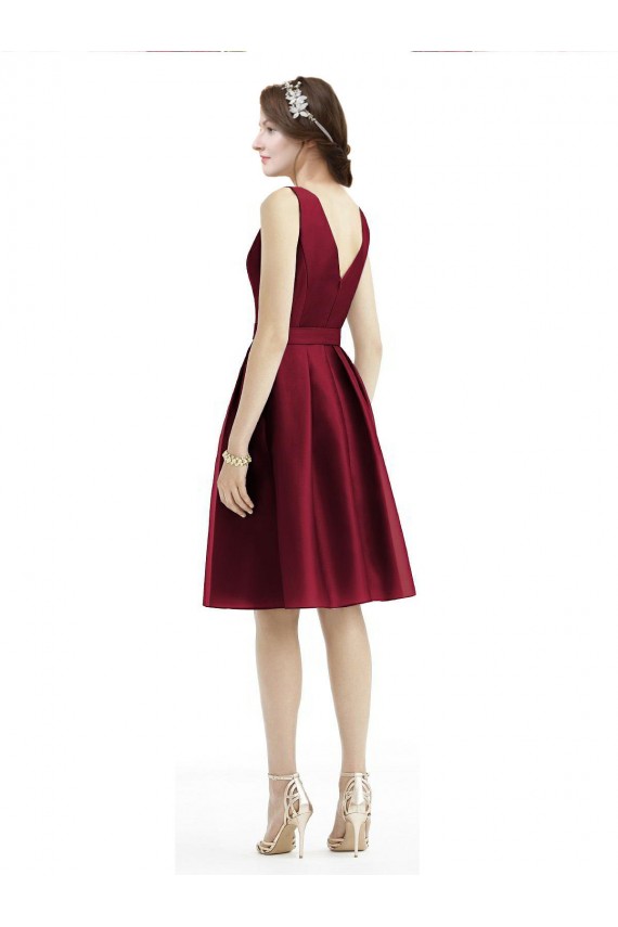 Satin Bateau Neck Sleeveless Knee Length Bridesmaid Gown Essex