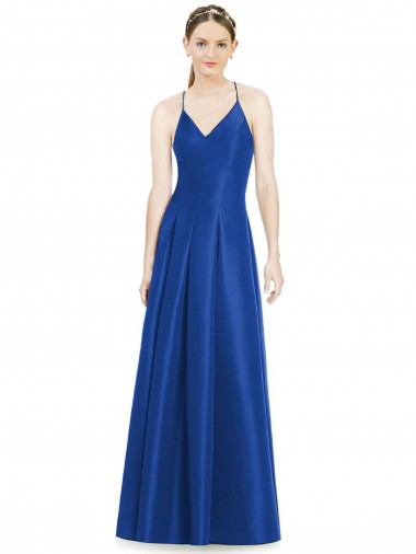 Satin Spaghetti Straps Sleeveless Open Back Long Bridesmaid Dress Essex