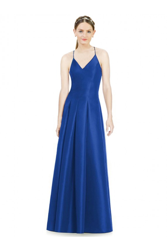 Satin Spaghetti Straps Sleeveless Open Back Long Bridesmaid Dress Essex