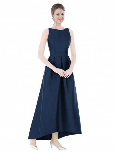 Satin Bateau Neck Sleeveless Long High Low Bridesmaid Dress Essex