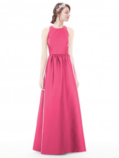 Satin Jewel Neck Sleeveless Keyhole Back Long Bridesmaid Dress Essex
