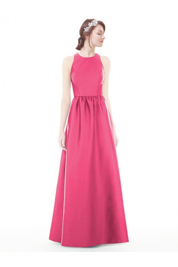 Satin Jewel Neck Sleeveless Keyhole Back Long Bridesmaid Dress Essex