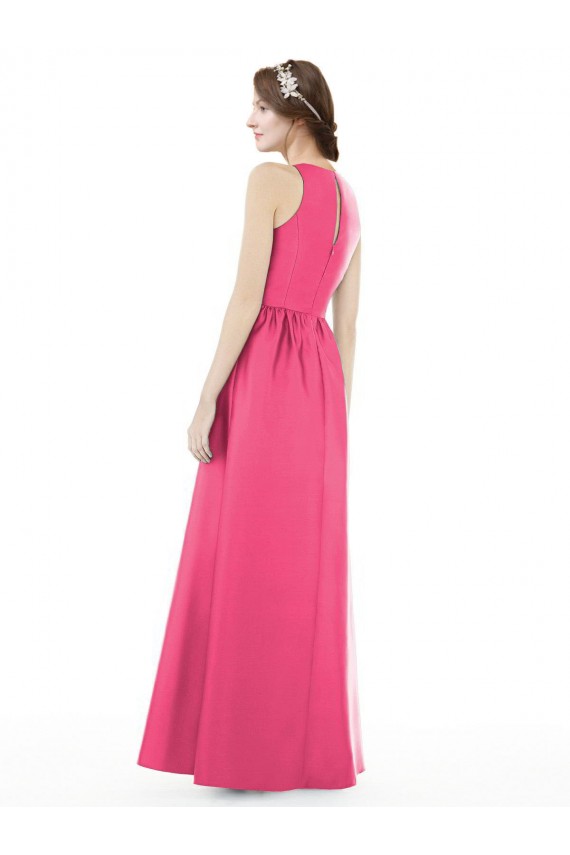Satin Jewel Neck Sleeveless Keyhole Back Long Bridesmaid Dress Essex