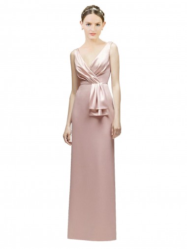 Satin V-Neck Sleeveless V-Back Long Bridesmaid Dress Essex