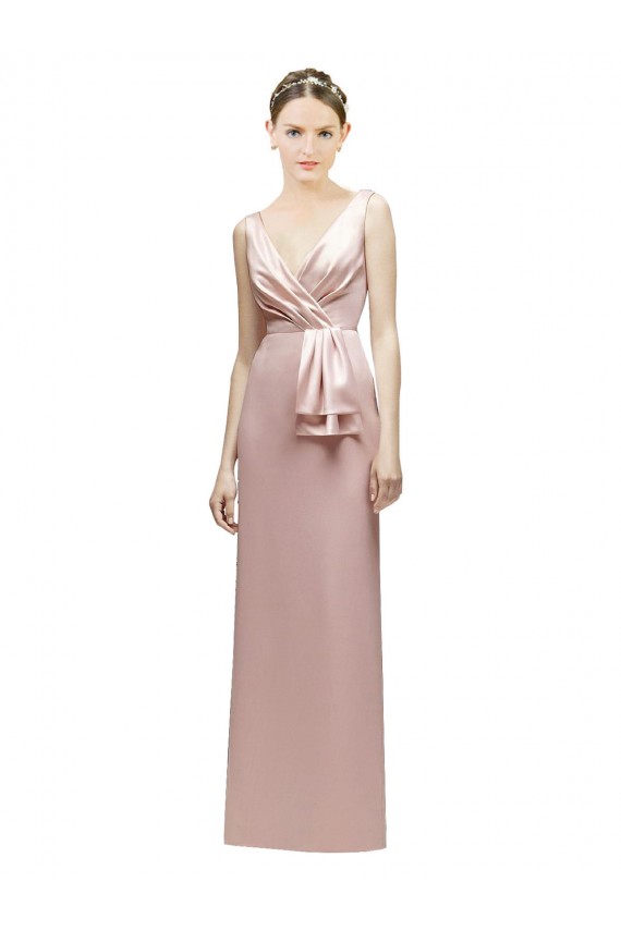 Satin V-Neck Sleeveless V-Back Long Bridesmaid Dress Essex