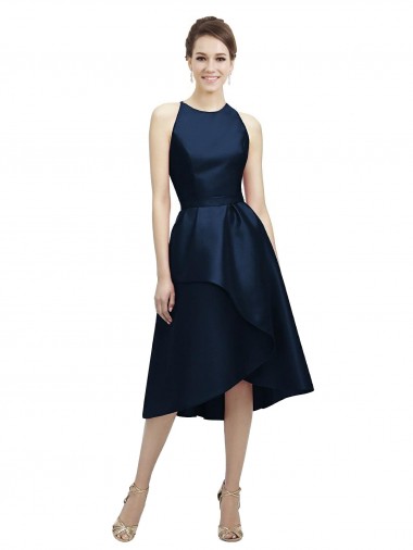Satin Halter Neck Sleeveless Tea Length High Low Bridesmaid Dress Essex
