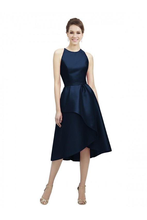 Satin Halter Neck Sleeveless Tea Length High Low Bridesmaid Dress Essex