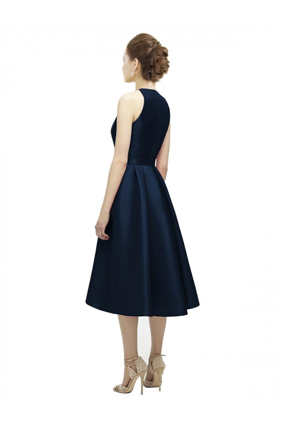 Satin Halter Neck Sleeveless Tea Length High Low Bridesmaid Dress Essex