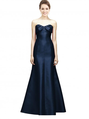 Satin Sweetheart Sleeveless Dark Navy Long Bridesmaid Dress Essex