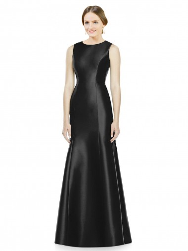 Satin High Neck Sleeveless Keyhole Back Black Long Bridesmaid Dress Essex