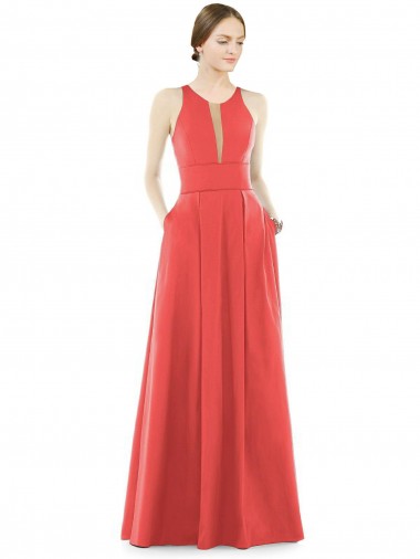 Satin Jewel Neck Sleeveless Long Bridesmaid Dress Essex