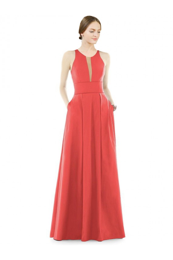 Satin Jewel Neck Sleeveless Long Bridesmaid Dress Essex